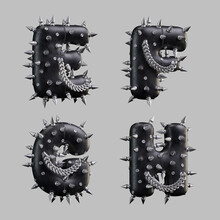 3d Render Of Black Leather Letters With Metallic Spikes And Chain