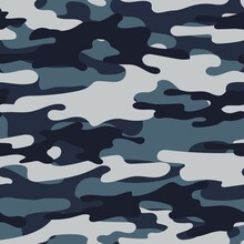Modern Blue Military Vector Camouflage Print, Seamless Pattern For Clothing Headband Or Print. Camouflage From Pols								
