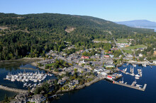 Air Photo Of The Town Of Ganges With The Government Docks, Salt Spring Island, British Columbia, Canada