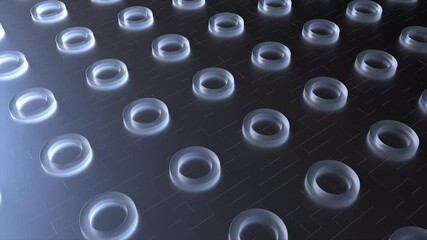 Poster - Round matte shapes lying on 3d render floor with digital abstract lines. Geometric abstract composition for cyber interior and web presentation. Realistic graphics with futuristic designs.