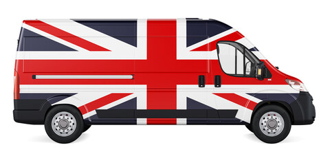 Poster - British flag painted on commercial delivery van. Freight delivery in the Great Britain, concept. 3D rendering