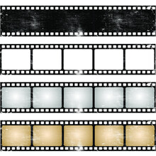 Grunge Film Strips Collection. Old Retro Cinema Movie Strip. Video Recording. Vector Illustration.