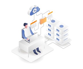 Aufkleber - Man using app data from cloud server