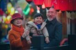 © View Stock - A happy family of three people go to temple fair