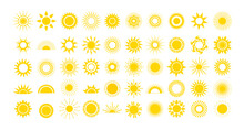 A Set Of Yellow Suns Of Different Styles And Shapes. Colored Icons For Creative Design.