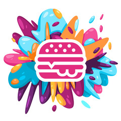Poster - burger lunch fast food eat lunch icon in colorful splat paint liquid splashing ink splash design creative illustration