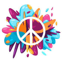 Poster - peace circle icon symbol of hippie anti war retro logo in colorful splat paint liquid splashing ink splash design creative illustration