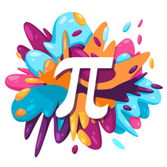 Poster - Pi mathematical equationformula number math icon in colorful splat paint liquid splashing ink splash design creative illustration