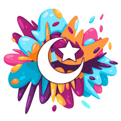 Poster - Islam moon crescent star icon in colorful splat paint liquid splashing ink splash design creative illustration