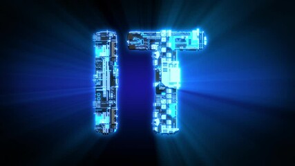 Poster - IT shining blue digital cyber text, isolated - loop video