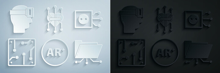 Sticker - Set Ar, augmented reality, Remote control, Processor, Folder and lock, and Virtual glasses icon. Vector