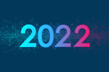 Fototapete - Modern futuristic technology template illustration for Merry Christmas and Happy New Year 2022 with connected lines and dots. Plexus geometric effect. Global network connection.