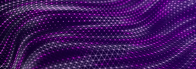 Leinwandbilder - Beautiful curved wave on a dark background. Digital technology background. Concept of network. 3D