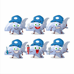 Poster - mechanic plane blue gummy candy cute mascot character with pliers