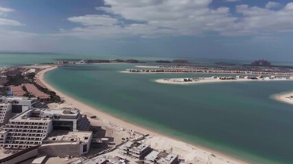 Wall Mural - Panoramic aerial view of Dubai Marina skyline and Palm Jumeirah Island, United Arab Emirates