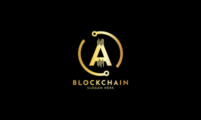 Wall Mural - Crypto coin logos. Initial letter A logo, icon - Vector Digital money, block chain, finance symbol. Connect technology and digital, gold currency data concept for your corporate identity