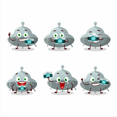 Sticker - Photographer profession emoticon with UFO gray gummy candy cartoon character