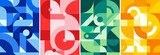 Set of posters with geometric shapes. Placard designs in abstract style.