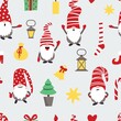 Vector seamless pattern with dwarfs and christmas elements