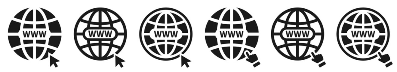 Fototapete - set of website icons. www symbol with arrow or hand cursor. world web sign. vector illustration.