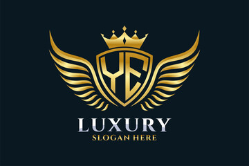 Luxury royal wing Letter YE crest Gold color Logo vector, Victory logo, crest logo, wing logo, vector logo template.