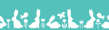 Horizontal Banner With Rabbits On A Blue Background