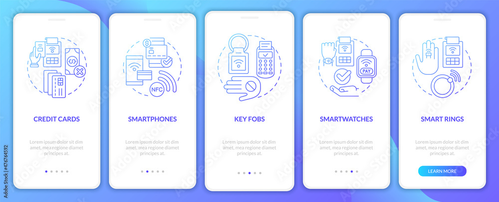 Payment methods blue gradient onboarding mobile app screen. Cashless ...