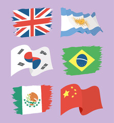 Poster - six international flags icons