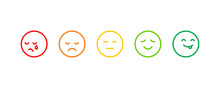 Sentiment Feedback Icons. Emoticon Icon Set With Different Mood Faces Including Smile, Sad, Angry, Good, Bad, Neutral.