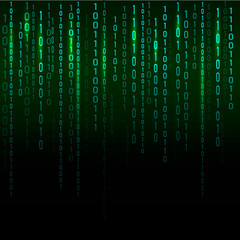 Poster - The code of the background matrix falling from the top. Vector particle pattern. Data transfer.