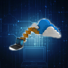 Poster - 3d rendering cloud  folder storage in laptop