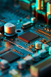 © Raimundas - Electronic circuit board with electronic components such as chips close up. Blurry background.