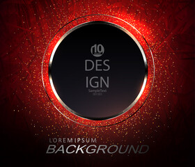 Wall Mural - Dark red textured illustration, round frame with a border and shiny mosaic