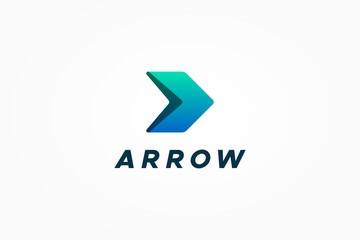 Poster - Right Arrow Logo. Blue Green Gradient Geometric Arrow Shape with Shadow isolated on White Background. Flat Vector Logo Design Template Element for Business and Technology Logos.