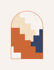 Wall Mural - Art with stairs. Minimalistic image. Stylish painting for room decoration. Patterns from simple geometric shapes, two ladders. Arch aesthetics and architecture. Cartoon flat vector illustration