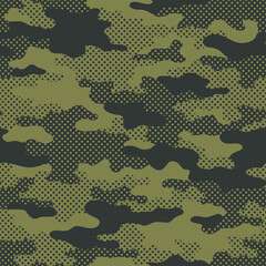 Camouflage texture seamless pattern. Abstract modern endless dotted military bacnground for fabric and fashion textile print. Vector illustration.