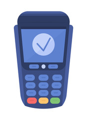 Poster - NFC terminal semi flat color vector object. Cashless payment. Checkout completed. Realistic item on white. Lifestyle isolated modern cartoon style illustration for graphic design and animation