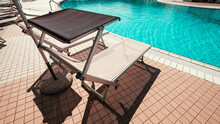 Sunbed. Summer Resort Chair, Relax Lounge At Luxury Hotel Pool. Beach Lounger Chaise. Vacation Sea Rest Sun Tan Concept.