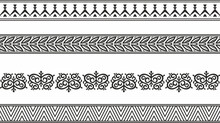 Vector Set Of Seamless Monochrome Yakut Borders. Asian Frames For Decoration And Ceramics, Laser And Plotter Cutting. National Ornaments Of The Peoples Of The North.

