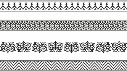 Vector set of seamless monochrome Yakut borders. Asian frames for decoration and ceramics, laser and plotter cutting. National ornaments of the peoples of the north.
