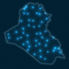 Poster - republic of iraq network map. abstract geometric map of the country. digital connections and telecom