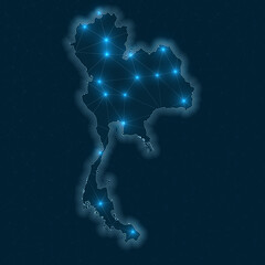 Poster - thailand network map. abstract geometric map of the country. digital connections and telecommunicati