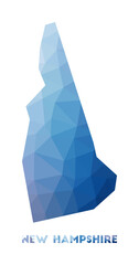 Fototapete - Low poly map of New Hampshire. Geometric illustration of the US state. New Hampshire polygonal map. Technology, internet, network concept. Vector illustration.