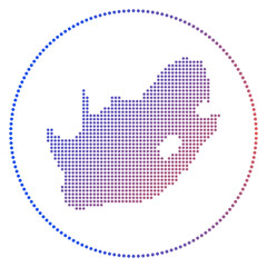 Poster - South Africa digital badge. Dotted style map of South Africa in a circle. Tech icon of the country with gradient dots. Artistic vector illustration.