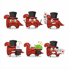 Wall Mural - A red dinosaur gummy candy Magician cartoon character perform on a stage