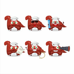 Canvas Print - A character image design of red dinosaur gummy candy as a ship captain with binocular