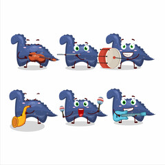 Sticker - Cartoon character of blue dinosaur gummy candy playing some musical instruments