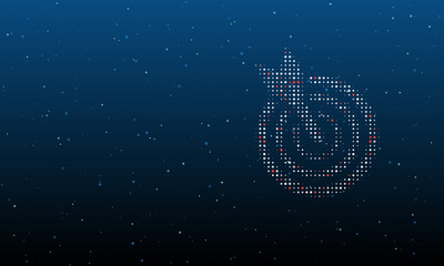 Poster - On the right is the goal symbol filled with white dots. Background pattern from dots and circles of different shades. Vector illustration on blue background with stars