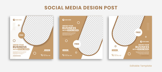 Wall Mural - Set of Template Social Media Instagram Design Post. With Memphis Design, Brown and White Color Theme. Suitable for Sale Banner, Post, Ads, Promotions your Product, Business, Fashion, etc