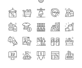 Poster - Retail. New product. Candy in bag. Product with discount. Store, shop and marketing. Pixel Perfect Vector Thin Line Icons. Simple Minimal Pictogram